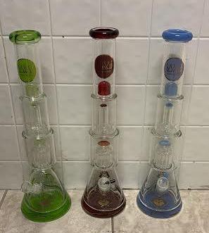 KING GLASS 18" Double Perc 7mm Beaker Bong W/Extra Thick Base