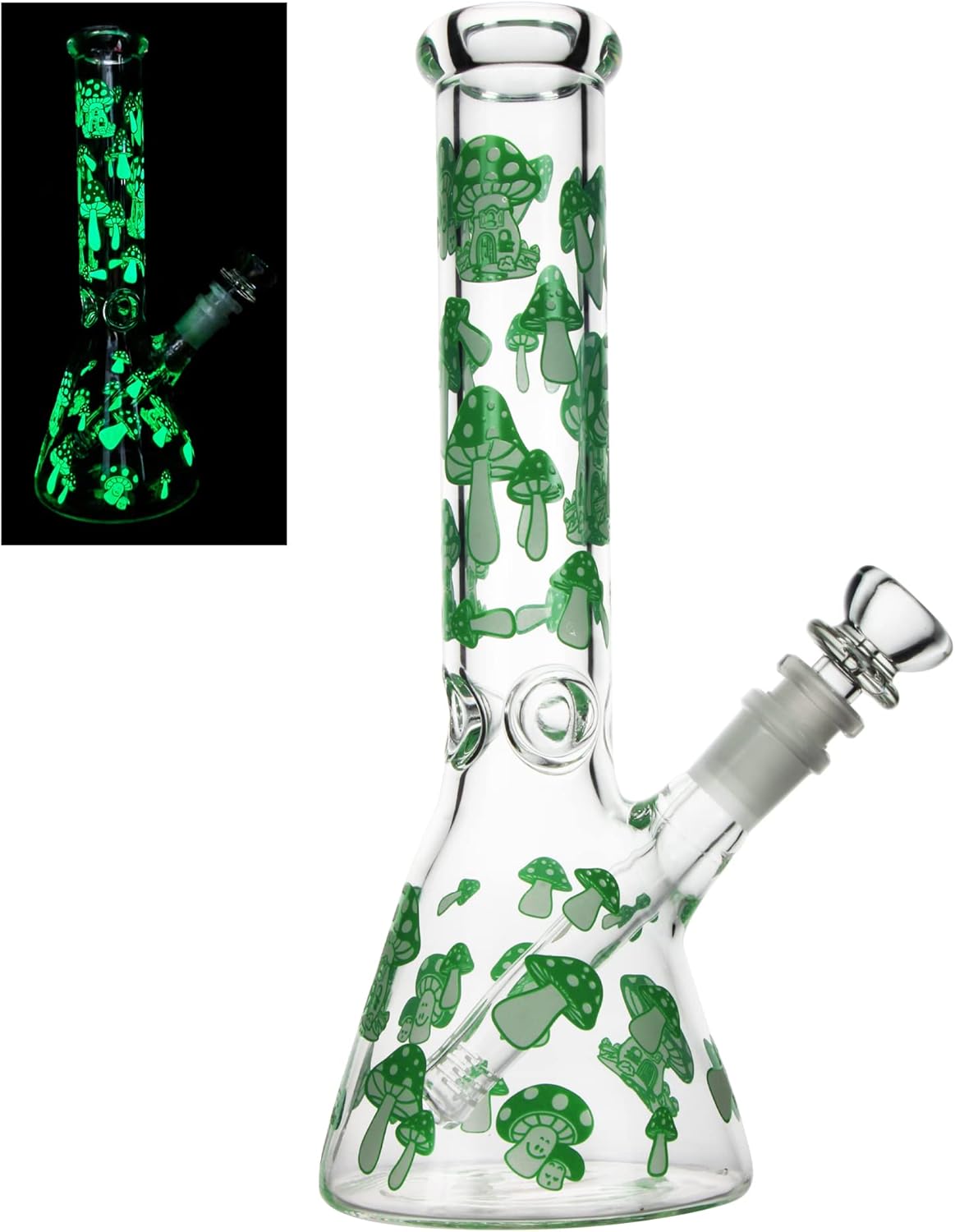 GLOW IN THE DARK MUSHROOM  10" 4mm Beaker Bong