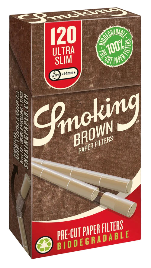 SMOKING BROWN Biodegrabable Pre-Cut Paper Filters 120-Pack