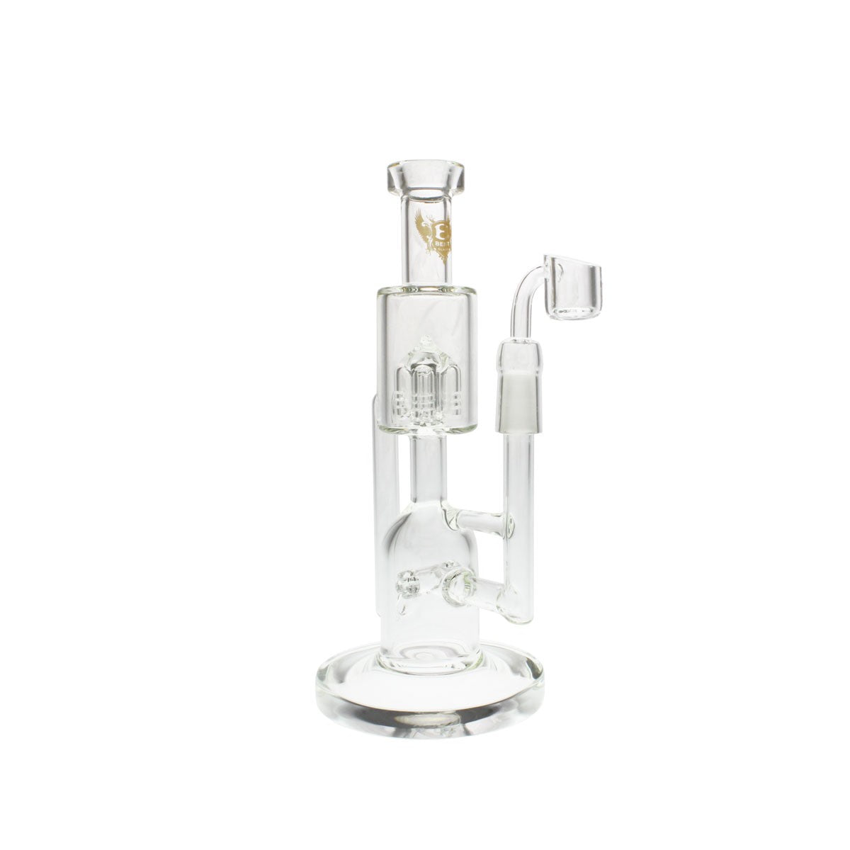 BENT GLASS D2 - 9" Double Perc Hourglass Recycler Dab Rig - Male 14mm Dab Rig