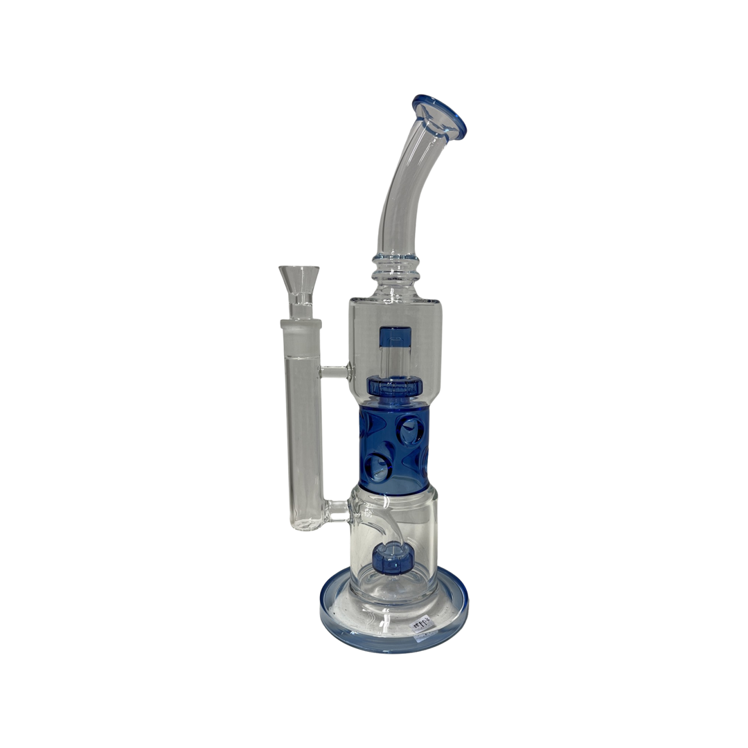 14” Bent Neck Double Perc Bong - Blue